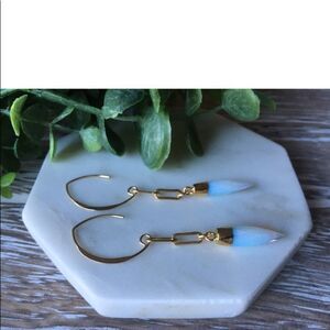 Opalite and 14K Gold Filled Long Lightweight Chain Edgy Drop Dangle Earrings